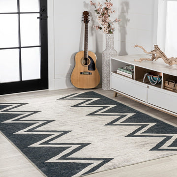 Siksak Modern Chevron Border Area Rug